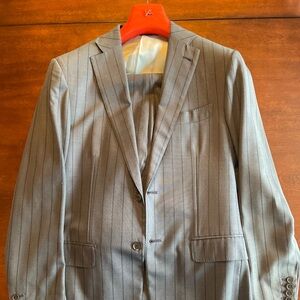 Isaia Base S Blueberry 2 Button Stripe Suit 50L EU 40L US 100% Wool Made Italy